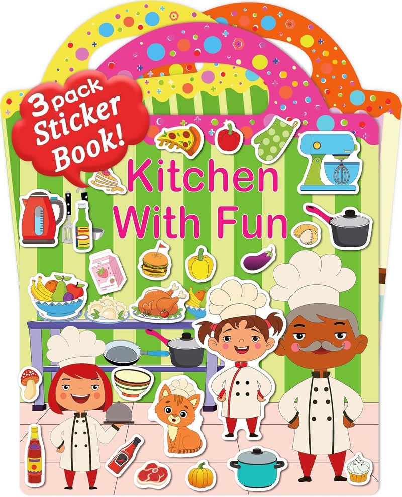 Benresive Reusable Sticker Books for Toddlers, 3 Sets Travel Stickers for Kids, Toddler Sticker Book, Crafts Activities for Toddlers, 3 and Up Birthday Gifts Travel Toys - Image 1